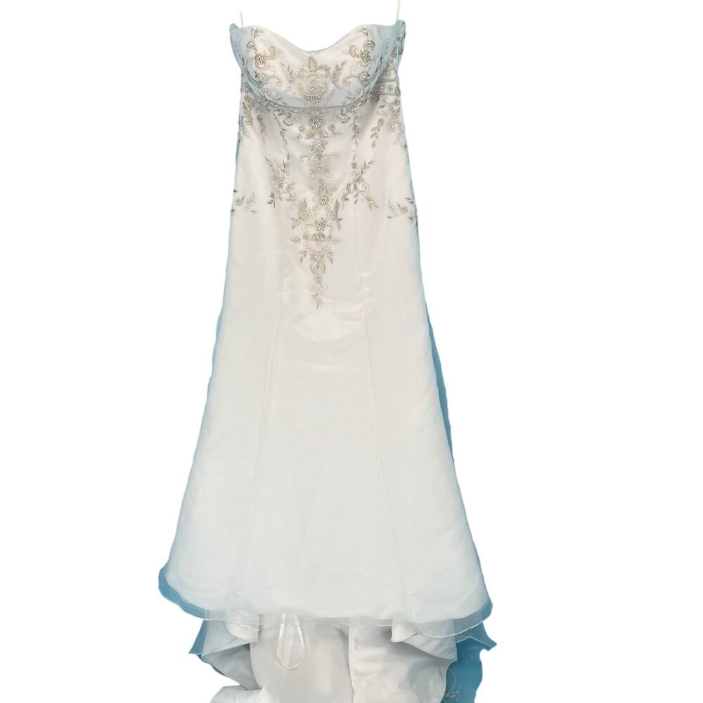 Strapless Beaded Embellished White Wedding Gown with Train